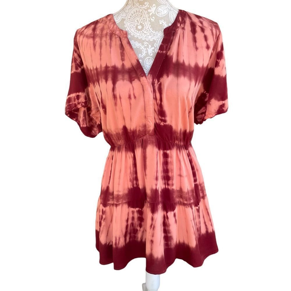 Torrid Babydoll Rayon Twill Button-Front Tiered Short Sleeve Tie Dye Top Size 2X - Picture 2 of 9